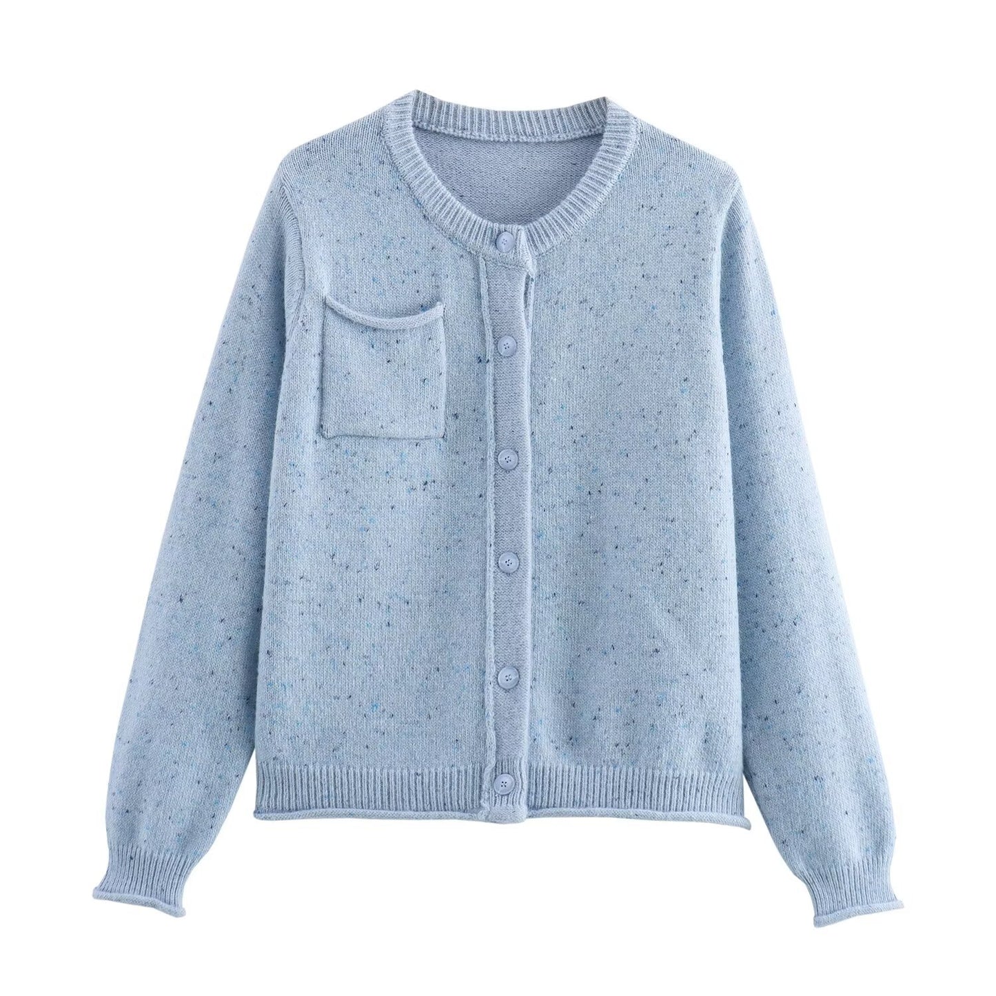 Vêtements d'automne pour femmes à la mode simple tissu arabesque à pois poche col rond manches longues cardigan tricoté