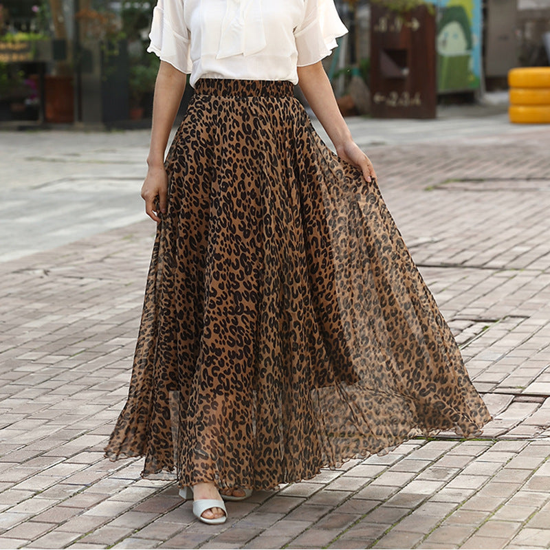 Chiffon Skirt Printed Floral High Waist Slimming