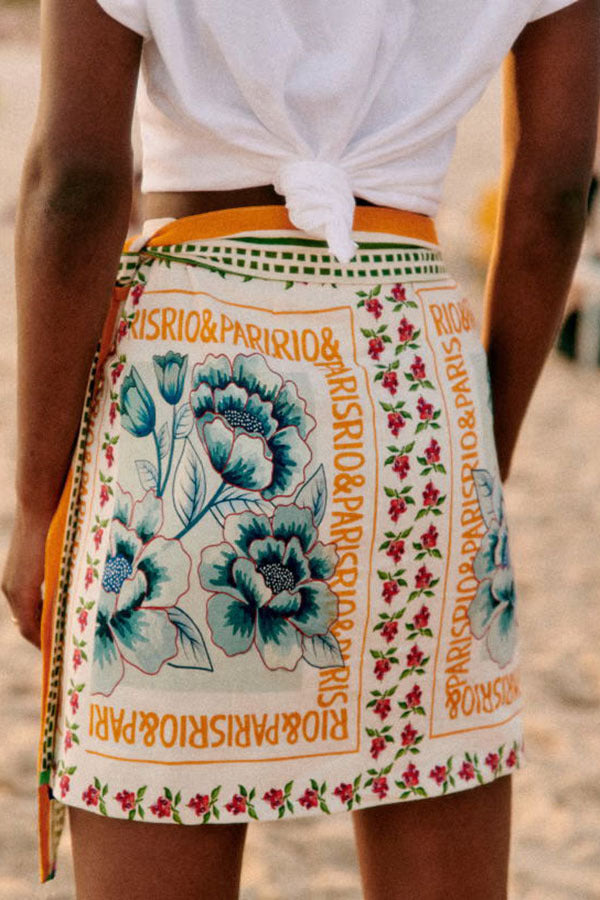 Falda de moda de playa con cordones estampada para mujer