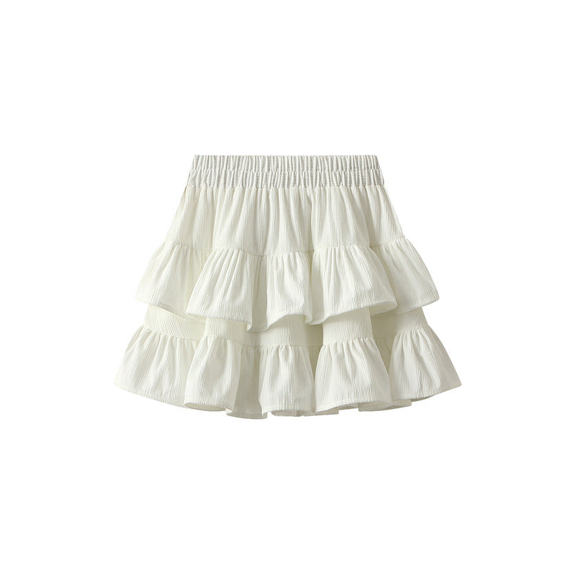 Tiered Short Skirt Women Autumn A line Pettiskirt Small Skirt White