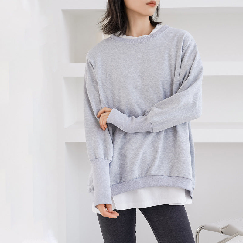 Pull ample en coton à col rond pour femme, automne et hiver, haut large en éponge