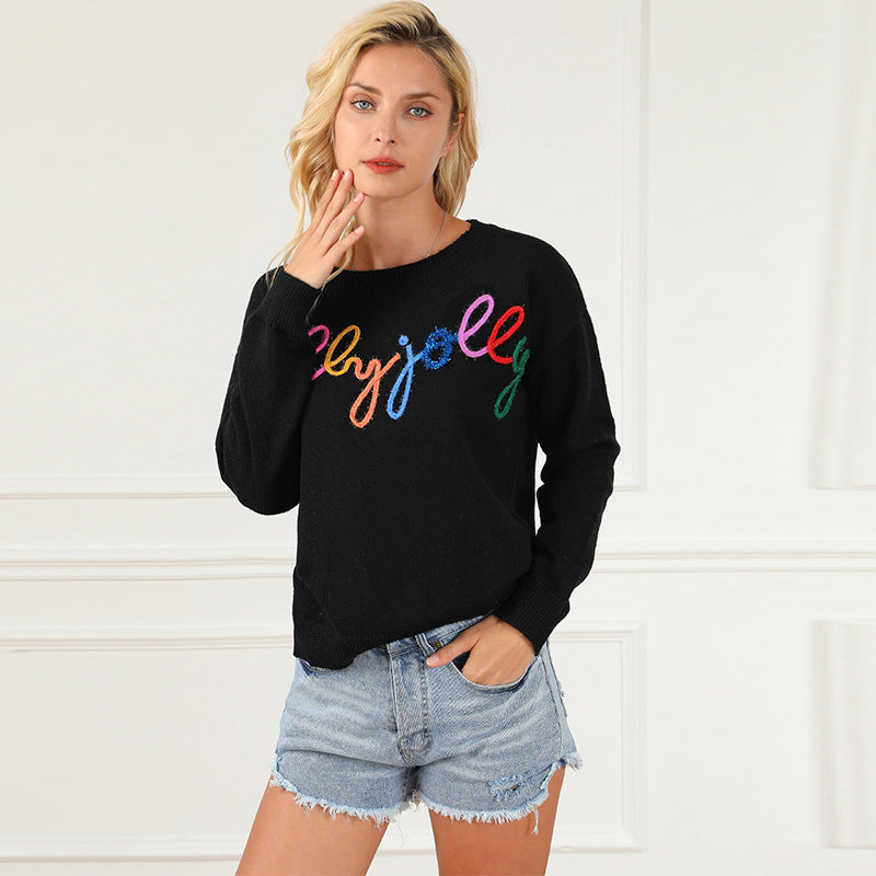 Autumn Long Sleeve Pullover Women Casual All Match Letters Printed Warm Thickened Sweater Women