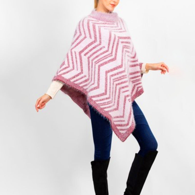 Pull en tricot pour femme, châle rayé, jacquard irrégulier et asymétrique, cape pour femme