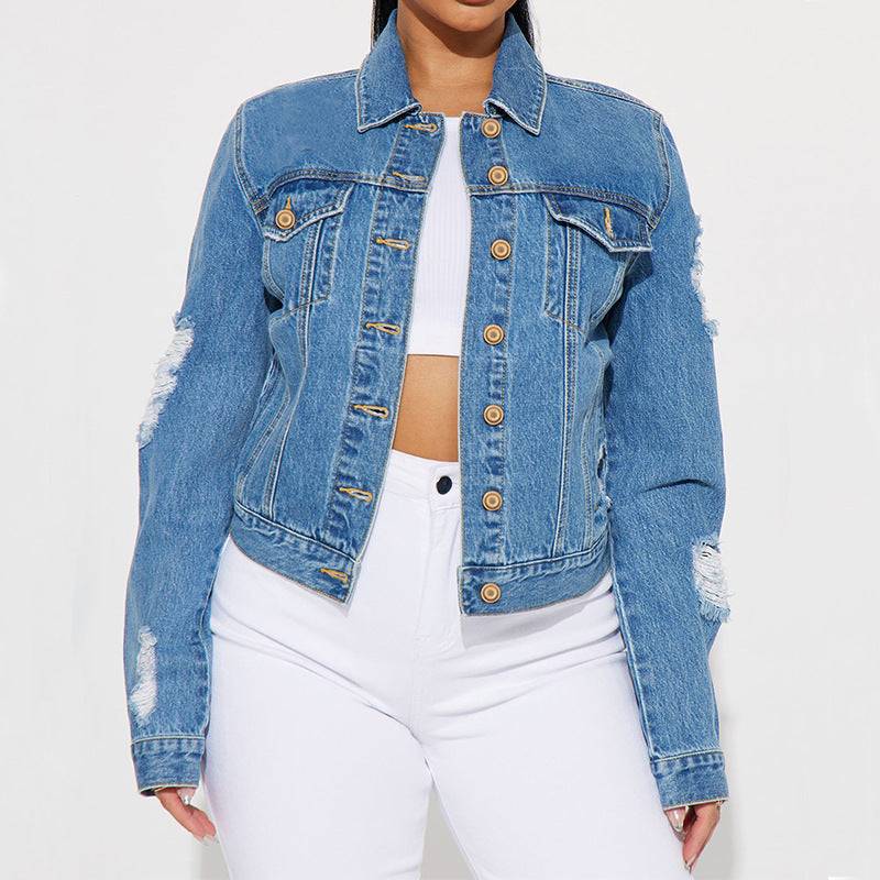 Manteau en jean déchiré sexy assorti avec tout pour femme