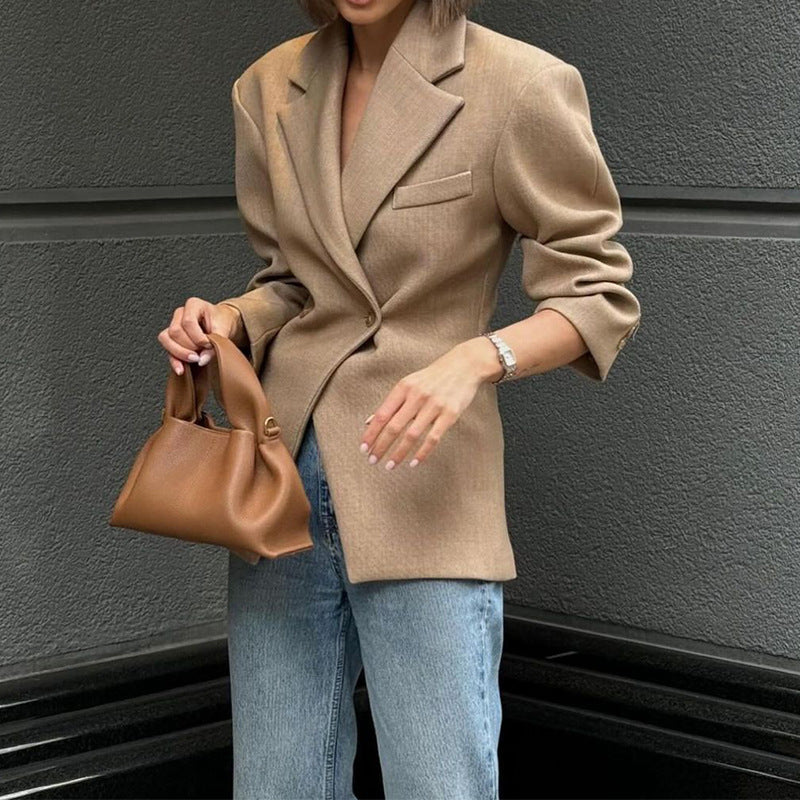 Ropa de mujer para otoño e invierno, chaqueta de negocios fina de alta calidad en color liso