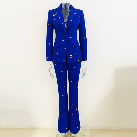 Goods Stars Heavy Industry Metal Hole One Button Blazer Trousers Suit Two Pieces