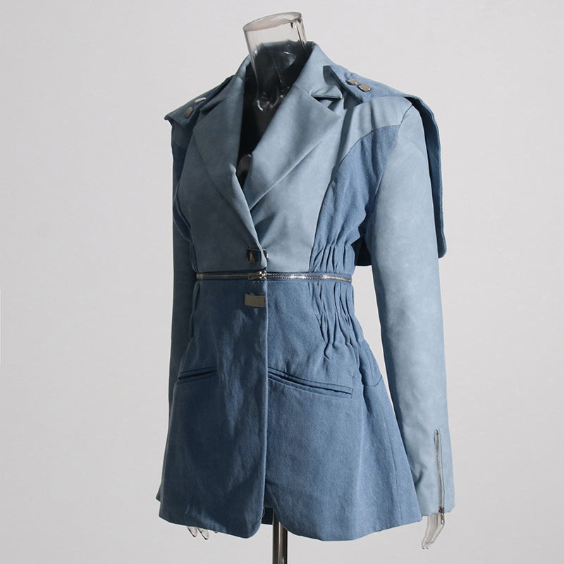 Veste en jean à manches longues pour femme, Design de Niche rétro coréen, couture, taille décontractée, serrée, amincissante, automne