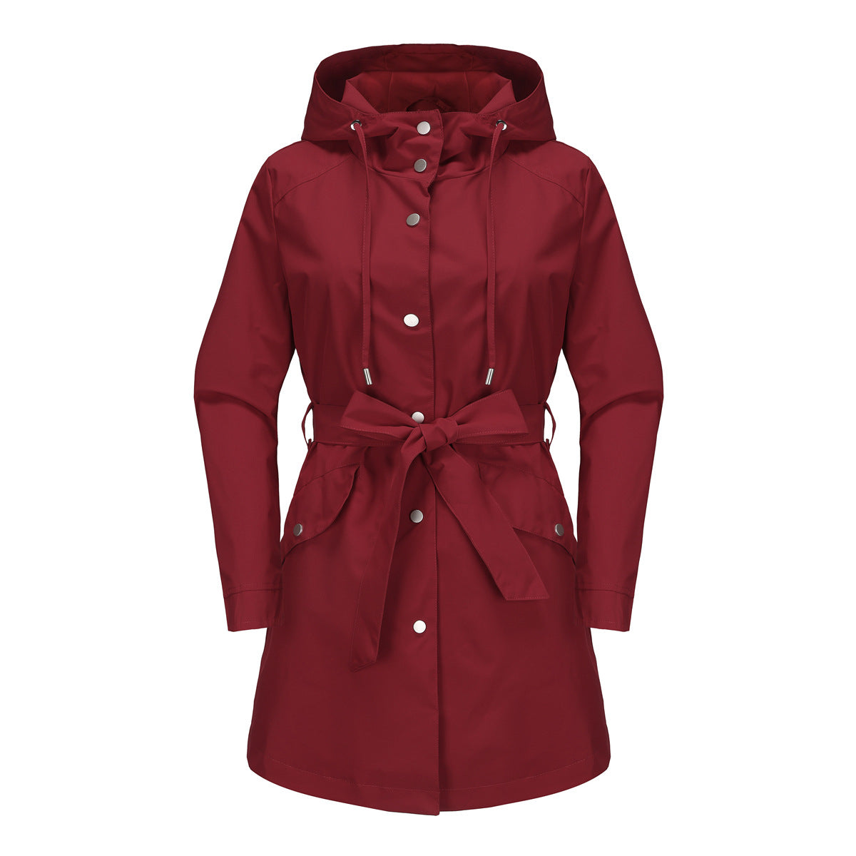 Spring Autumn Hooded Waterproof Coat Containing Belt Thin Casual Loose Trench Coat Women