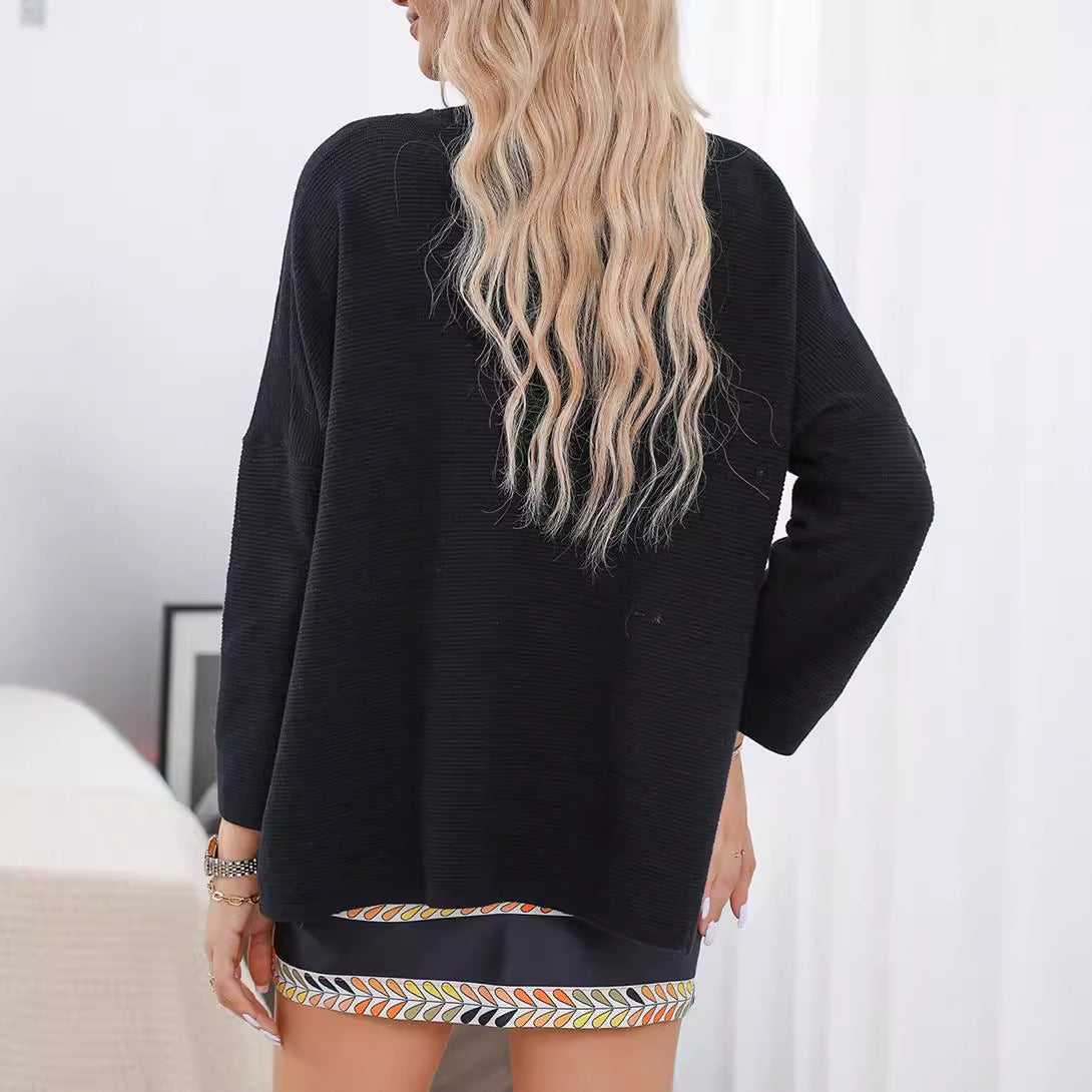 Fashionable Knitted Crew Neck Pullover Sweater Women Autumn Winter Loose Simple Pullover Women