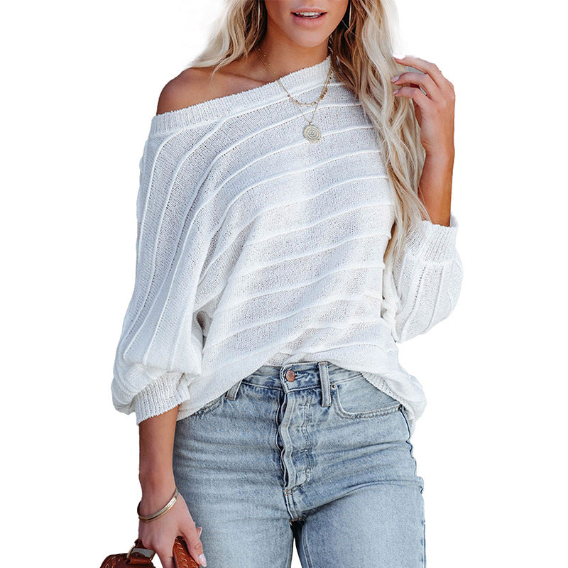 Women Clothing Loose Pullover Top Women Autumn Idle Wide Collar Batwing Sleeve Women Sweater