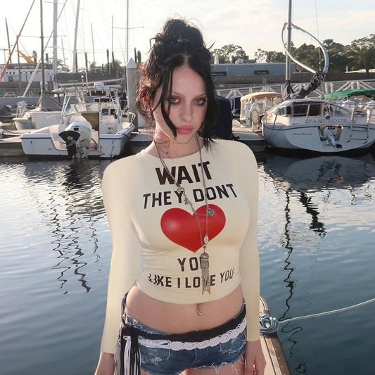 T-shirt d'automne simple et décontracté à manches longues pour femme, haut imprimé avec lettres et graphiques