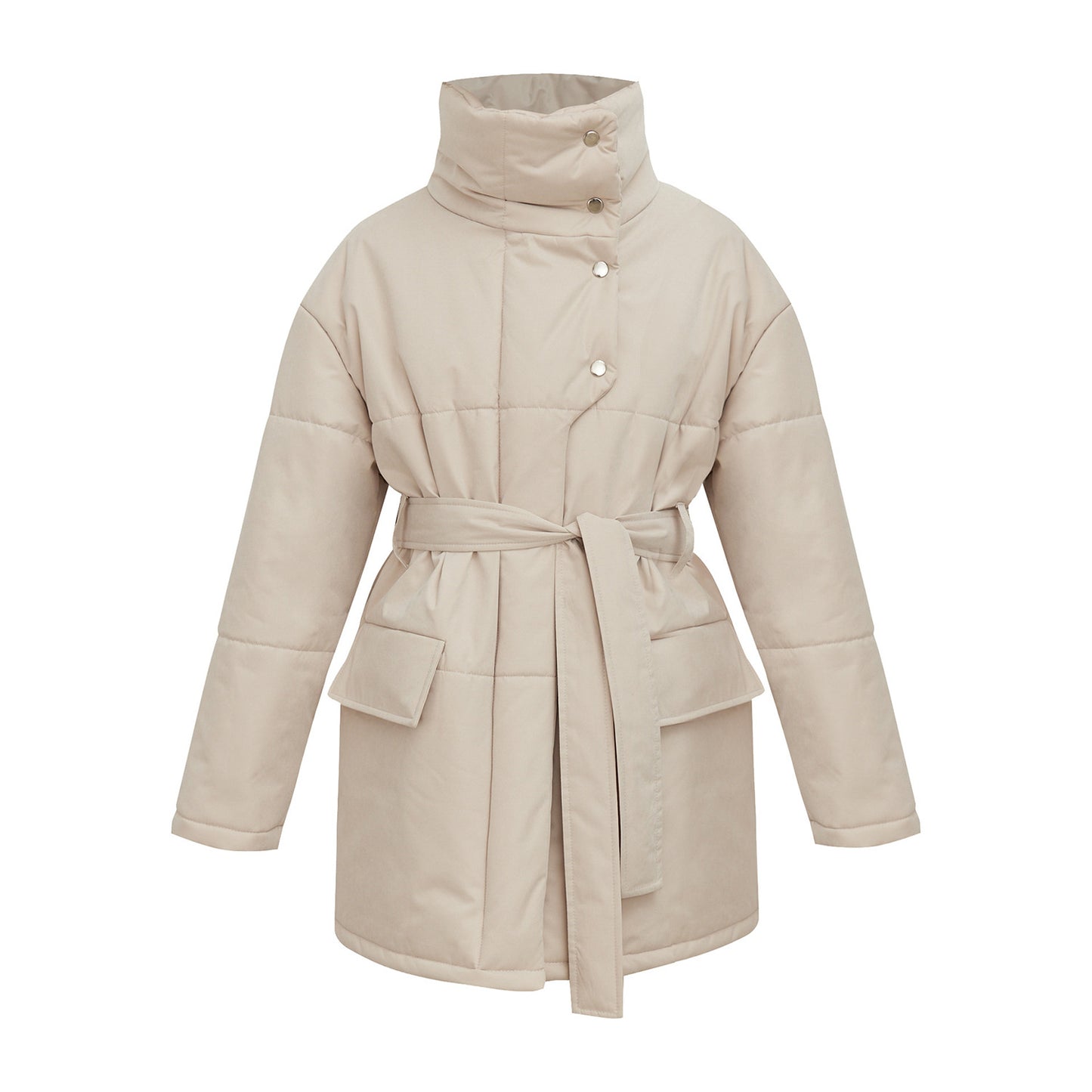 Stand-up Collar Cotton-padded Coat Coat Irregular Mid-length