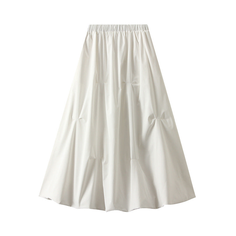 Autumn All Matching Elastic Waistband Skirt Women Design Irregular Asymmetric Pleated A line Midi Skirt