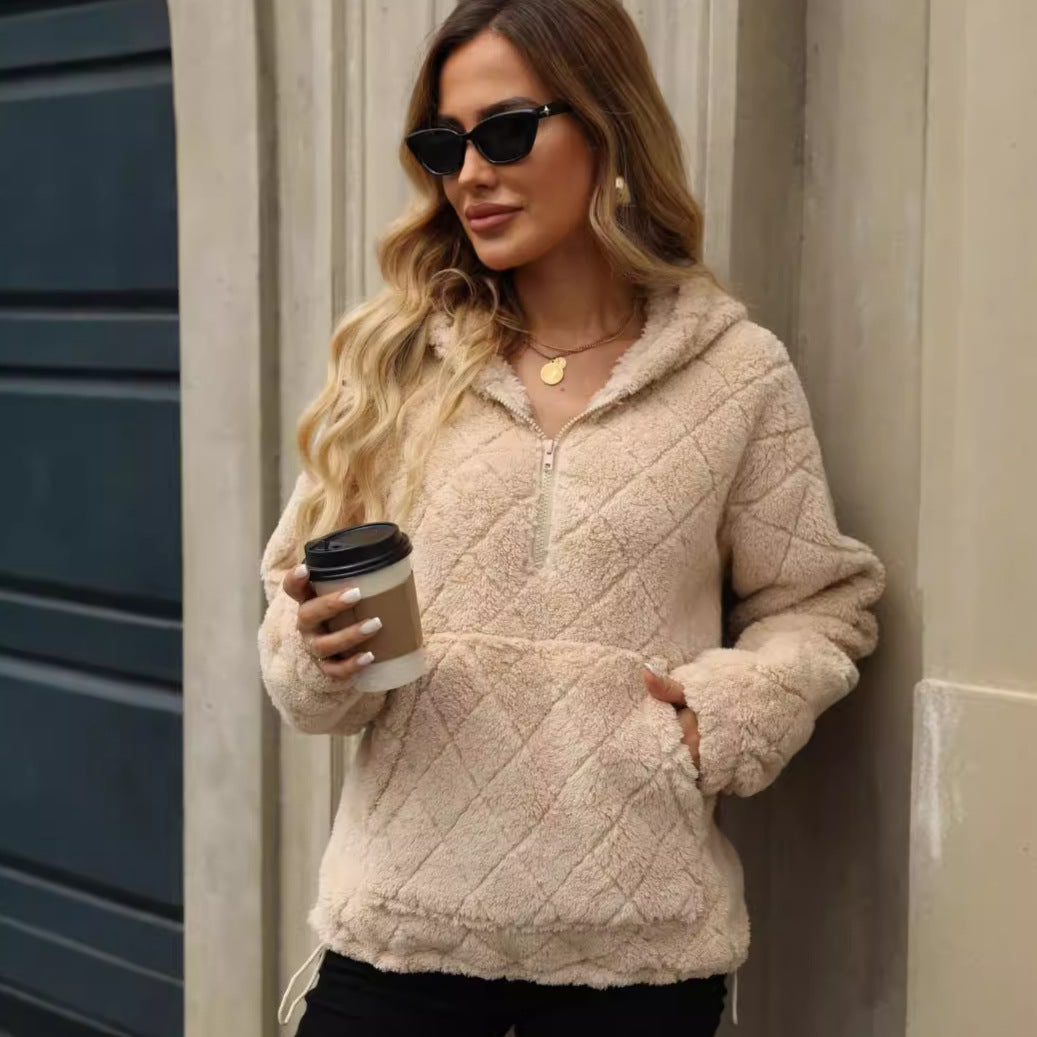 Sudadera con capucha y media cremallera para mujer, ropa de otoño e invierno