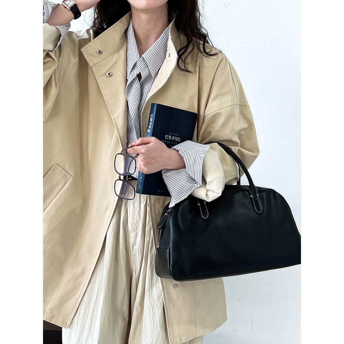 Trench-Coat à col montant pour femmes, manteau surdimensionné minimaliste japonais, de haute qualité