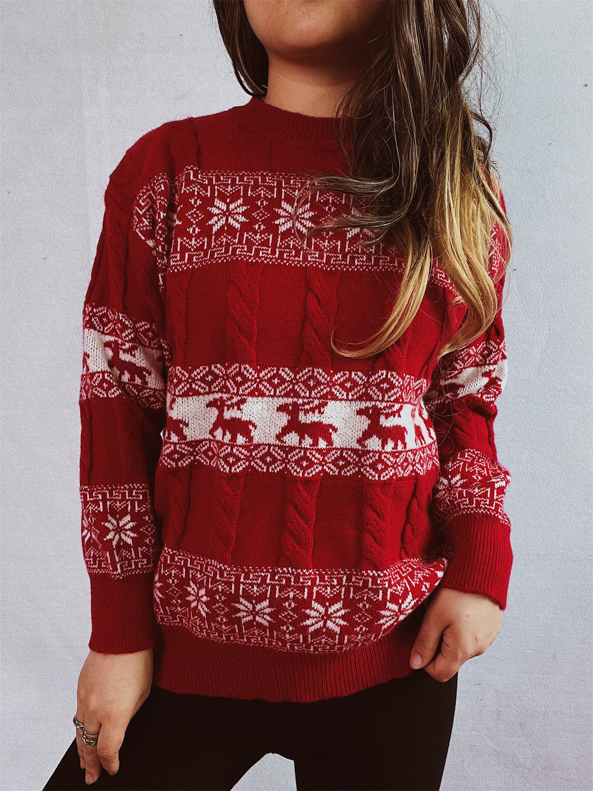 Arrival Autumn Winter Retro Elk Snowflake Jacquard Christmas Sweater round Neck Pullover Knitting Acrylic Sweater