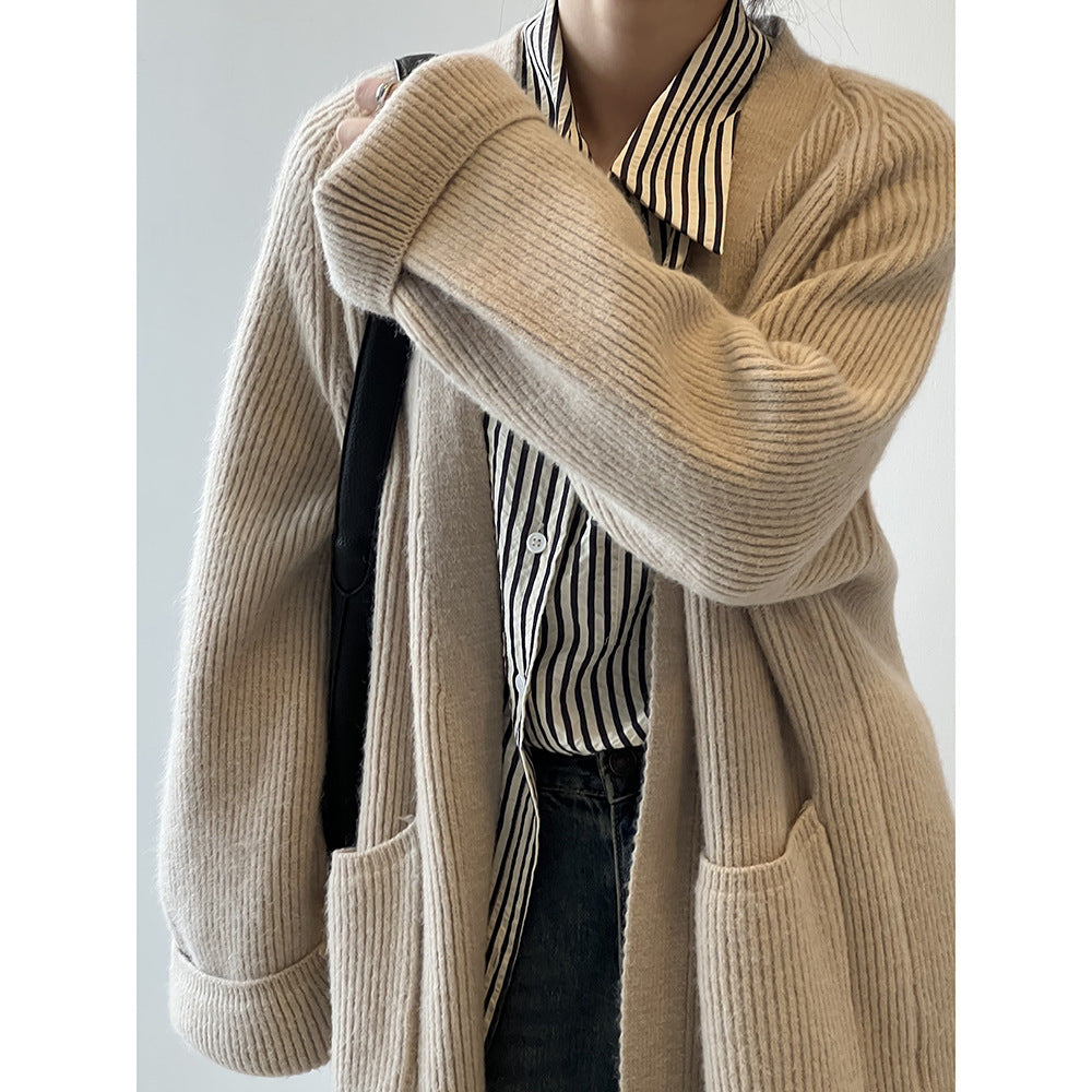 Pull doux cardigan manteau femme mi-long automne hiver simple tricot haut