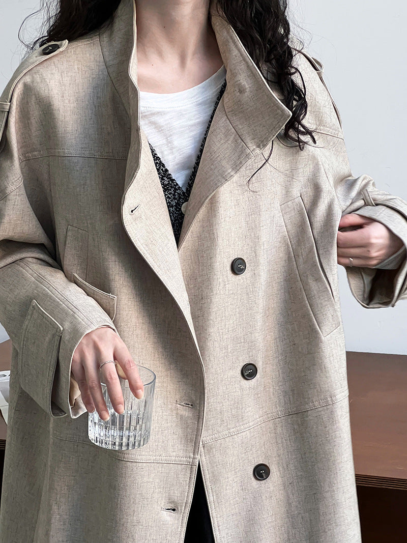 Worsted Draping Profile Elegant British Trench Coat Mid Length Women High Grade Sense Autumn Coat