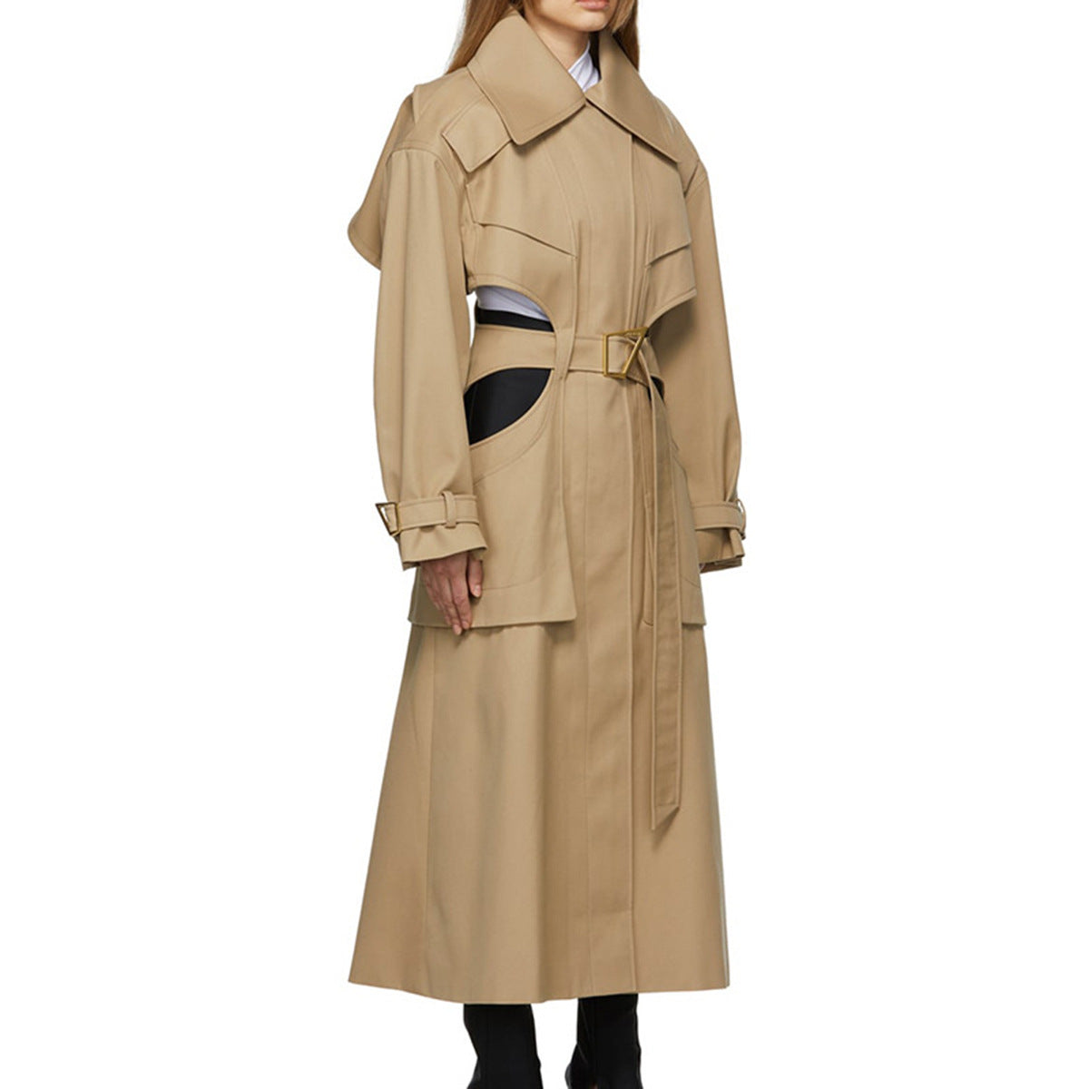 Trench-Coat Long de haute qualité pour femmes, printemps-automne, Design d'intérêt spécial, déconstruit, découpe ajourée, manches longues, tenue courte, manteau à lacets