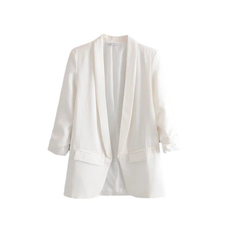 Draping Pleated Blazer Spring Autumn Women Jacket Elegant Slightly Mature