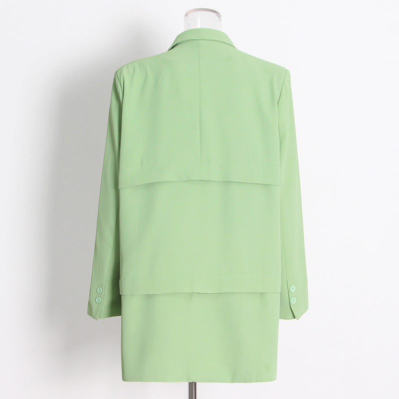 Grass Green Fresh Casual Small Blazer Winter Layered Long Sleeve Loose Mid Length Coat