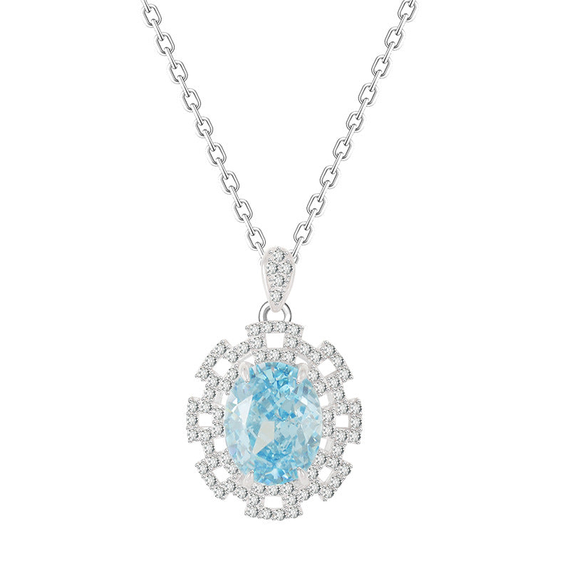 Collier en argent sterling S925 avec zirconium bleu, coupe fleur de glace, nouveauté 2024