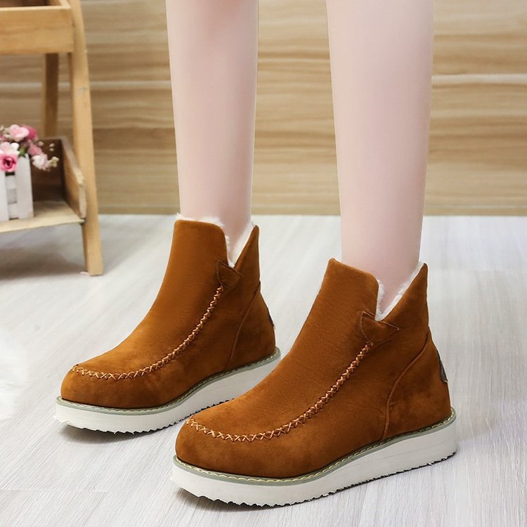 Women Boots Winter Ladies Platform Cotton Padded Boots Solid Color Slip on Warm Booties