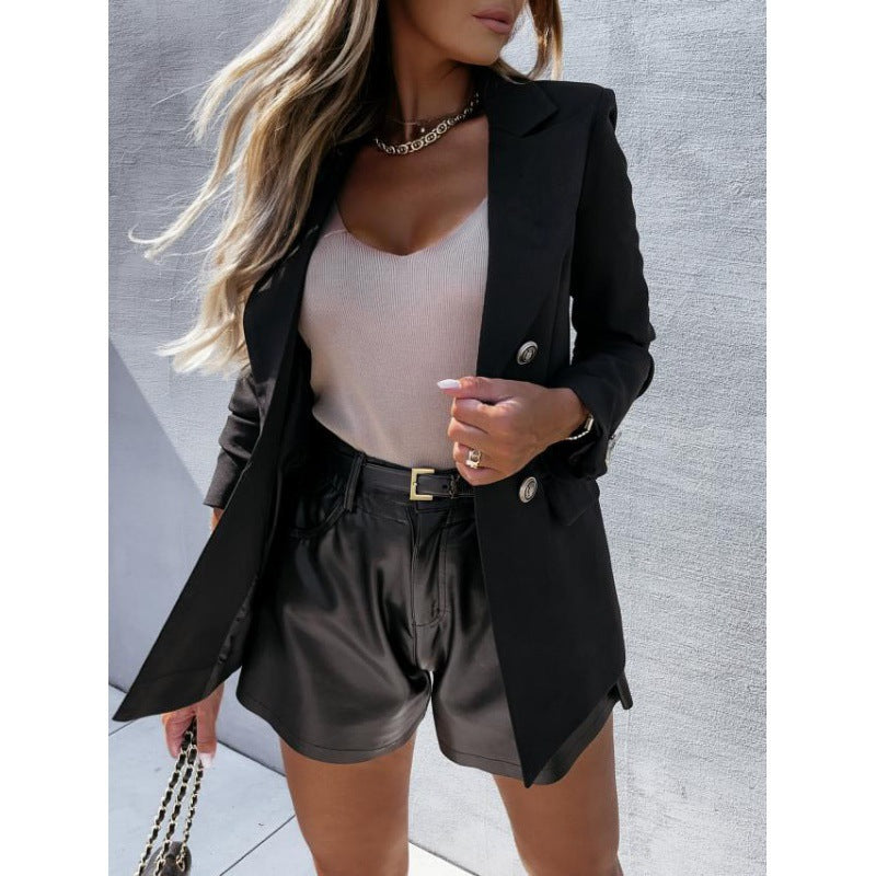 Double Breasted Solid Color Small Blazer for Women