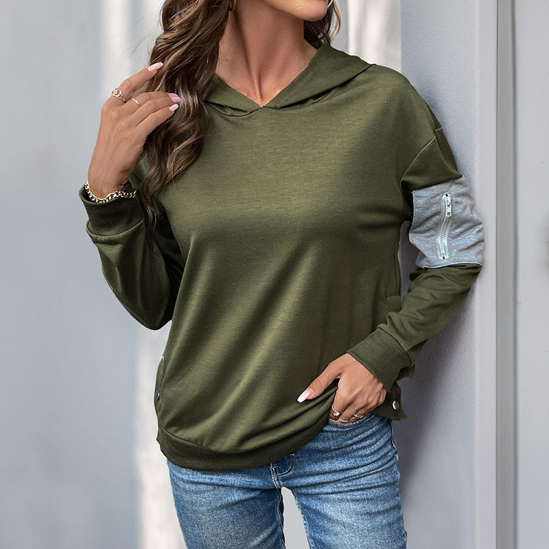 Autumn Casual Sweater Pullover Color Stitching Hoodie Women