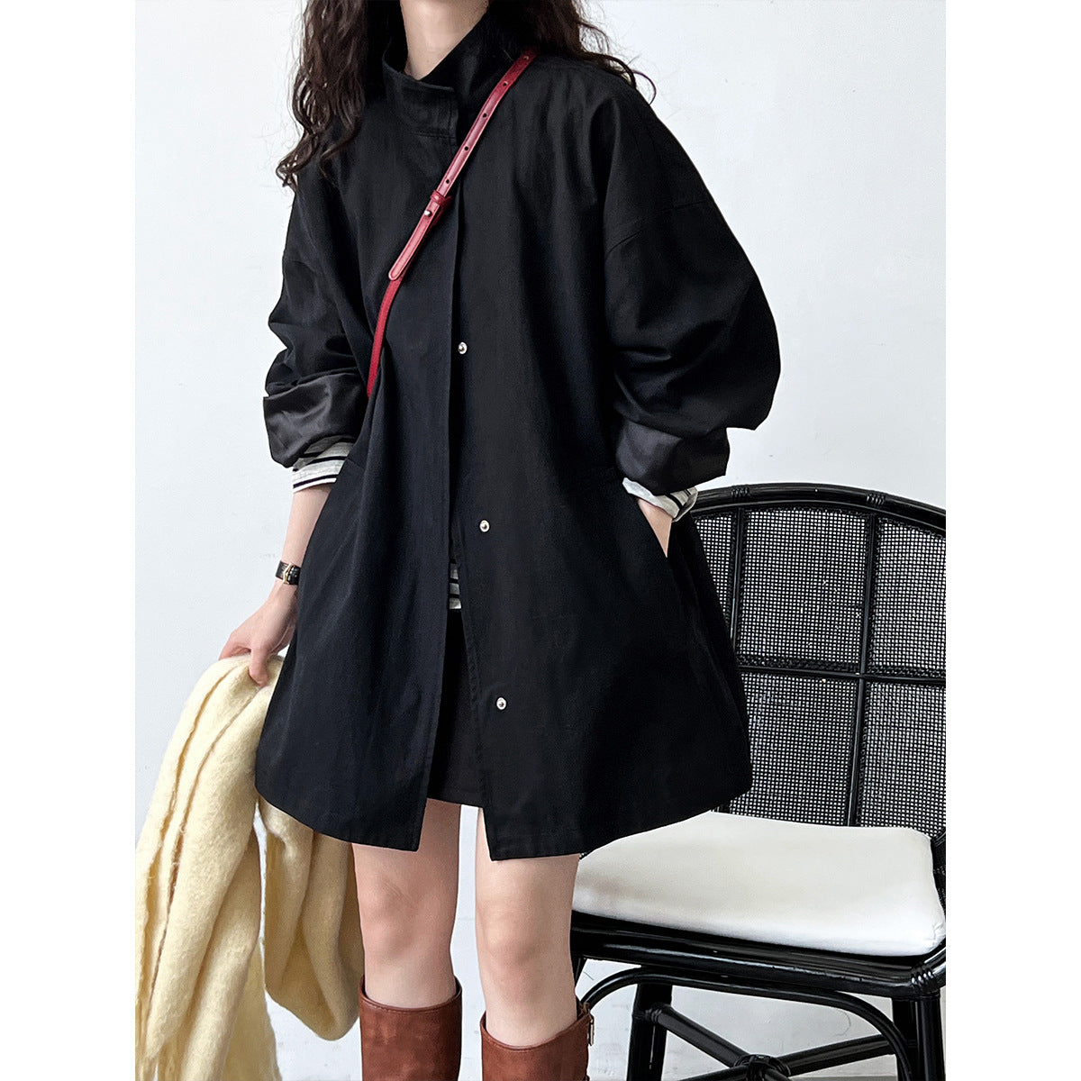 Trench-Coat à col montant pour femmes, manteau surdimensionné minimaliste japonais, de haute qualité