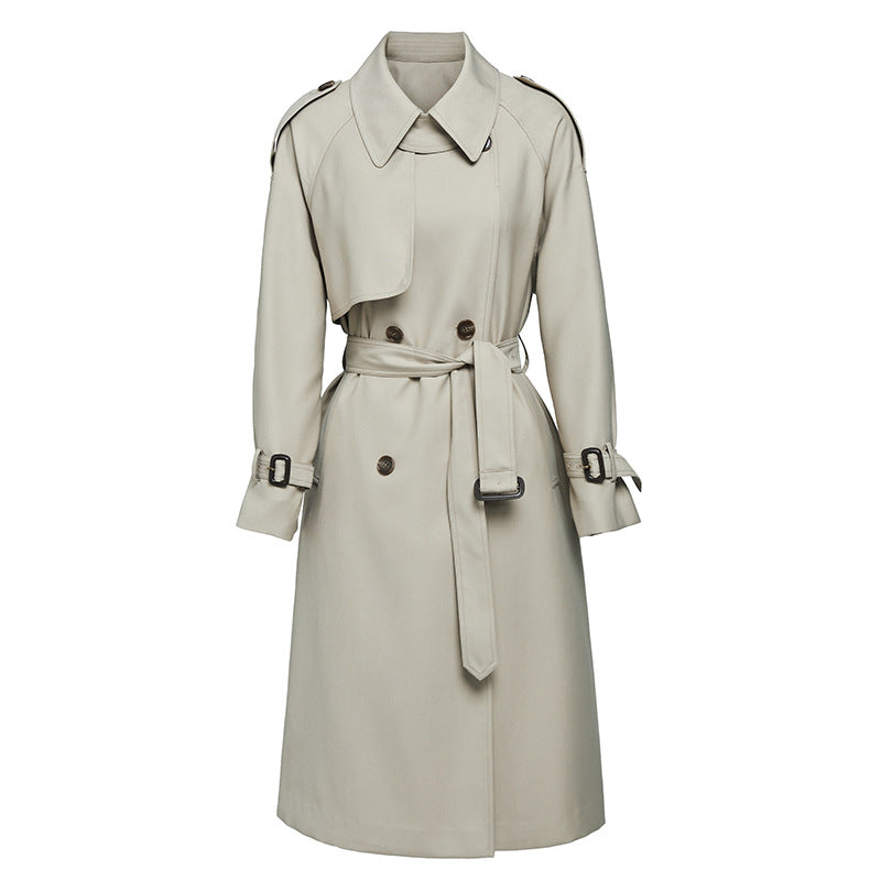 Element automne hiver britannique Double boutonnage ample tombant étendu Trench manteau pour les femmes