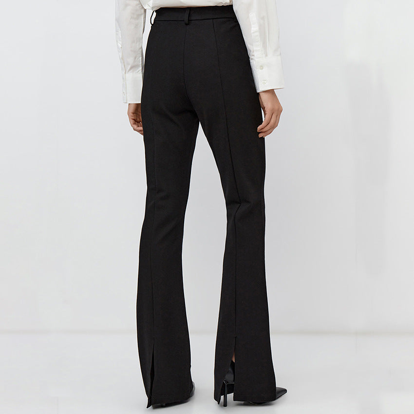 Spring Concise Office Office Slit Slim Fitting Straight Leg Trousers Women