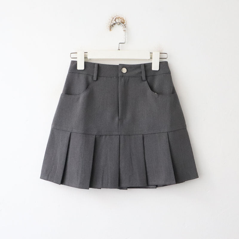 Upper Body Slimming A Line Skirt Early Autumn Korean Women Stitching Pleated Skirt