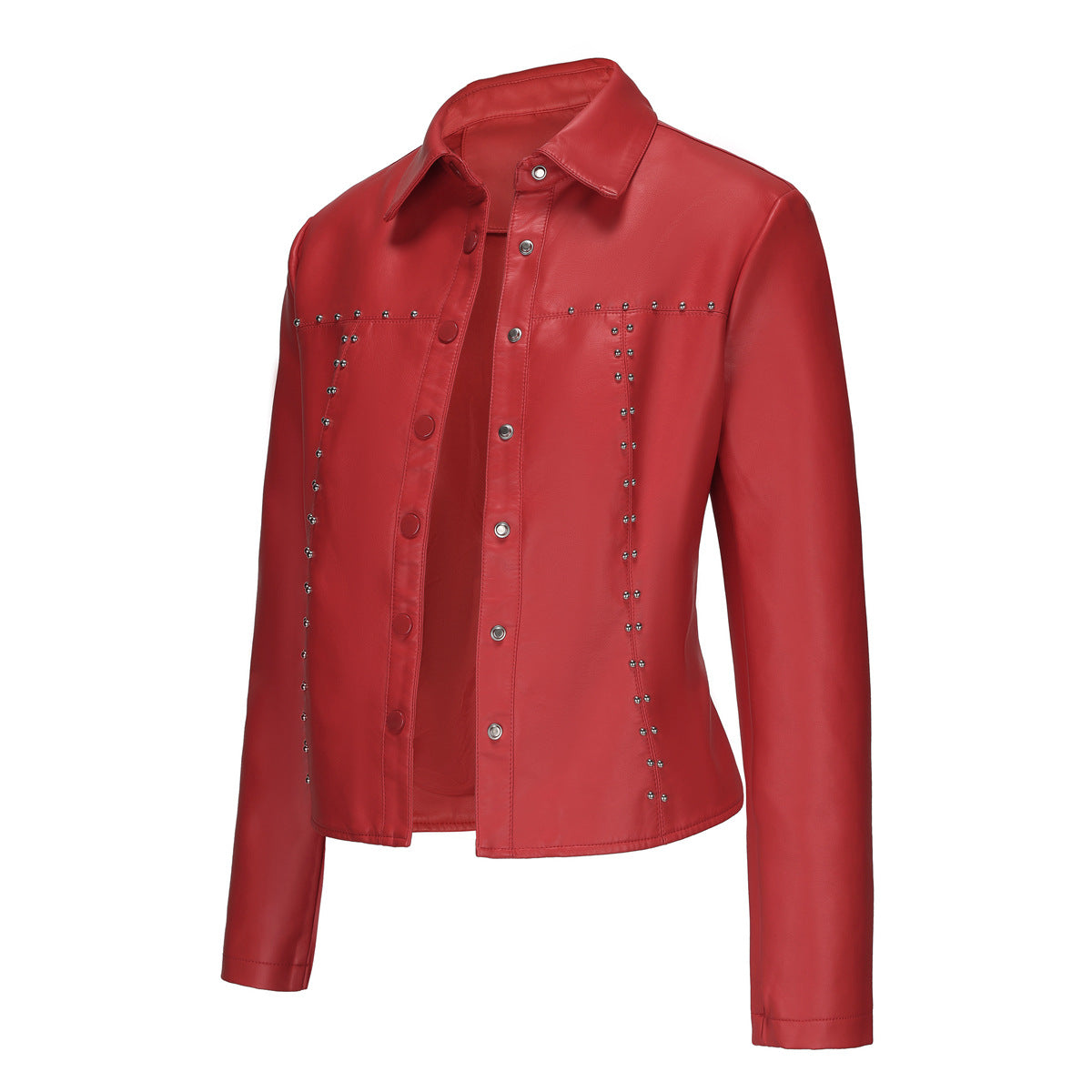 Printemps Automne Rivets Veste En Cuir Cardigan Bouton Vêtements En Cuir Populaire Manteau Mince Vêtements Pour Femmes