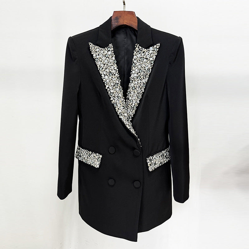 Goods Stars Handmade Gorgeous Heavy Industry Beads Diamond Embedded Slim Fit Long Blazer