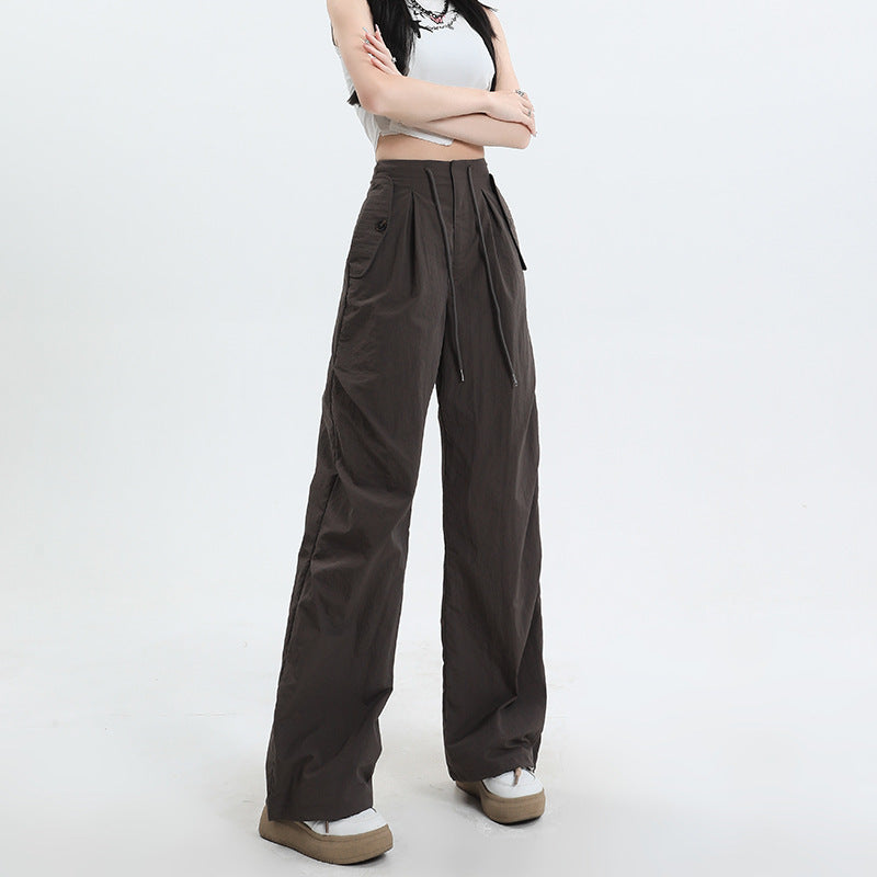 American High Street Cool Pantalones anchos de cintura alta informales con cordones y cordones