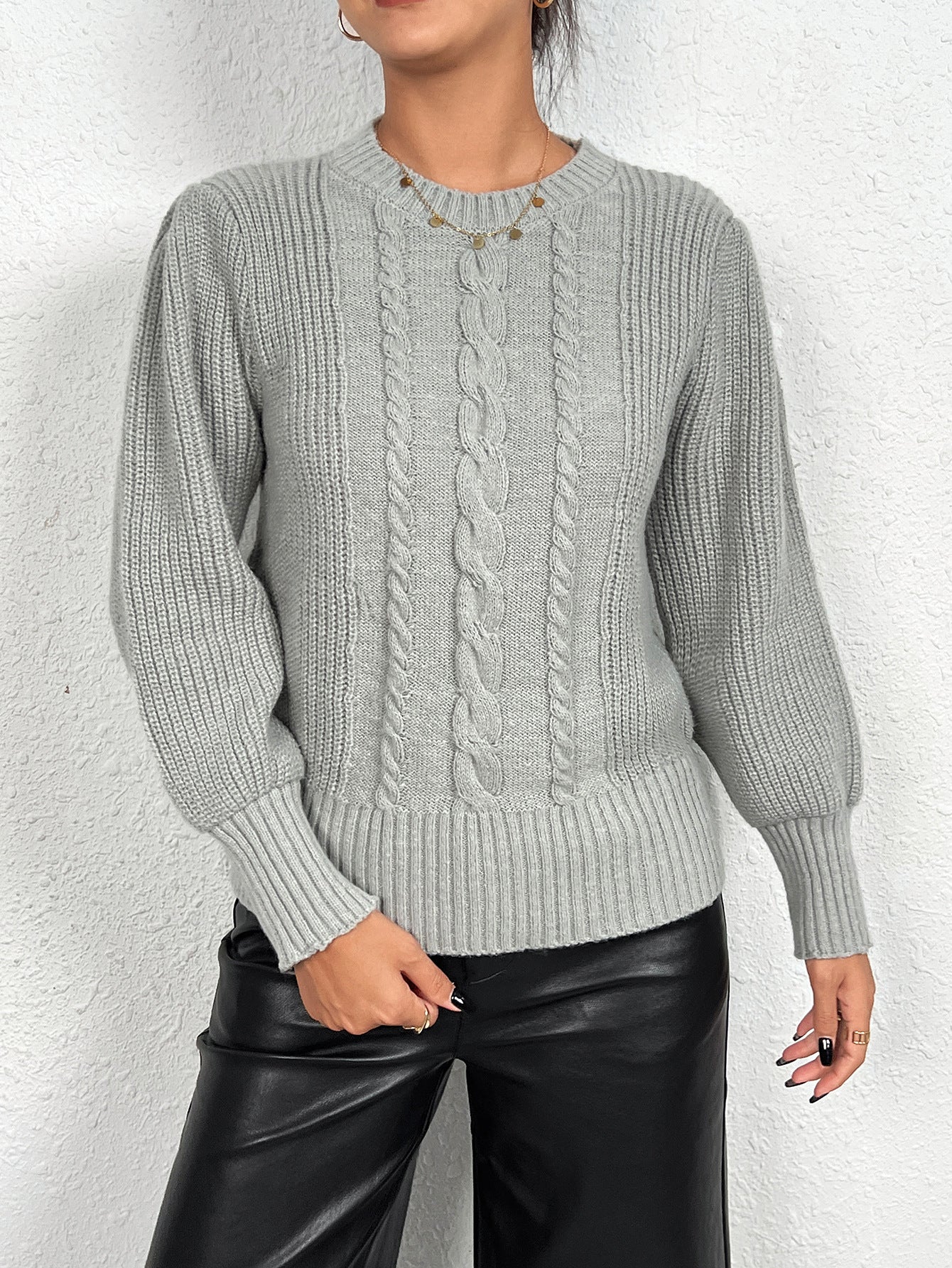 Spring Autumn Solid Color All Match Sweater Knitwear Twist Thread Pullover Crew Neck Top