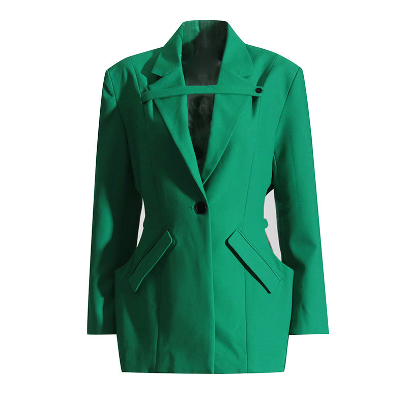 Blazer de longitud media de otoño, chaqueta pequeña elegante con recortes y cintura de nicho