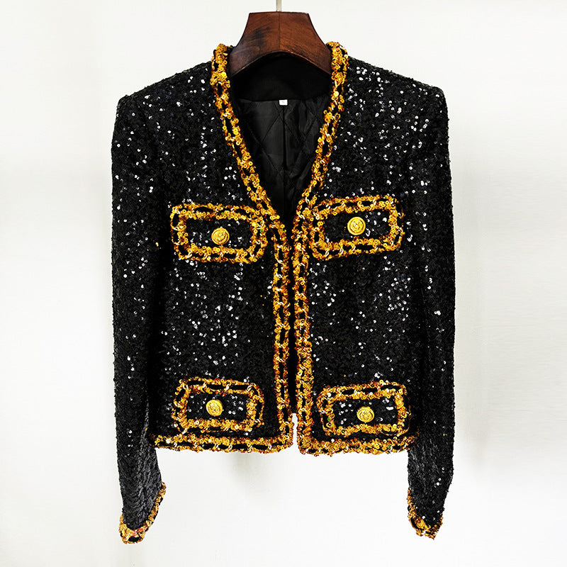 Goods Star Socialite Graceful Fashionable Heavy Embroidery Sequ Chain Short Jacket Cardigan Coat