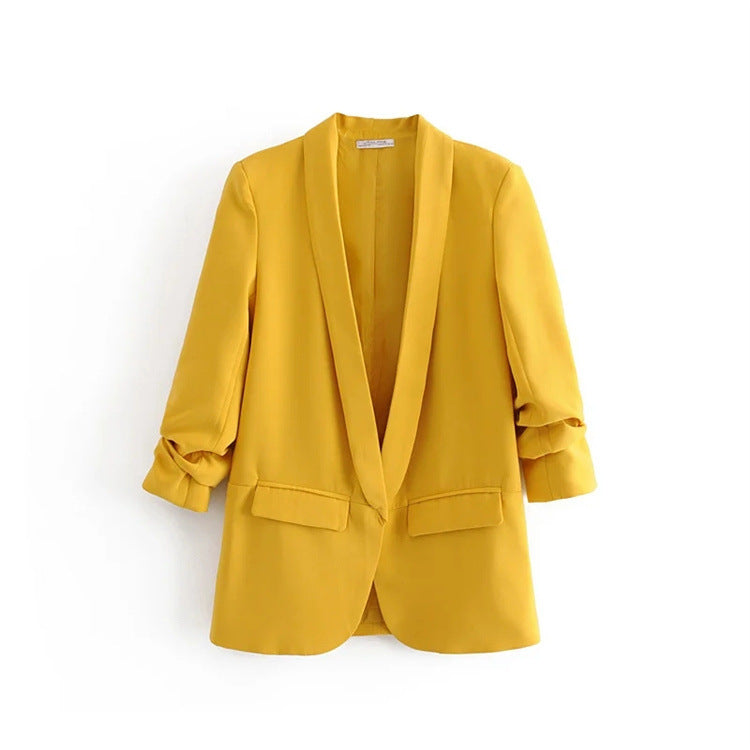 Draping Pleated Blazer Spring Autumn Women Jacket Elegant Slightly Mature