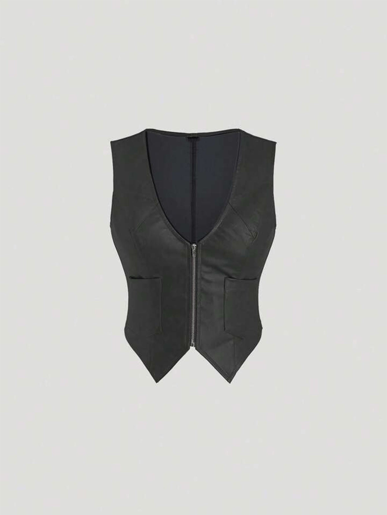 Gilet en similicuir sans manches pour femme, col en V, fermeture éclair sur le devant, long dos, court, automne hiver