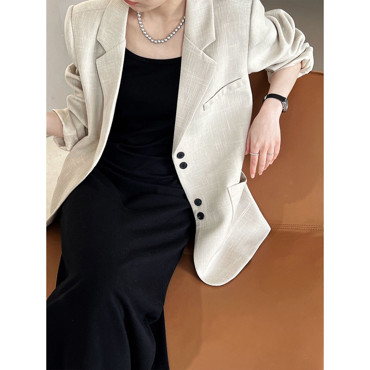 Early Autumn Retro Texture Woven Blazer Women High Grade Classic Blazer