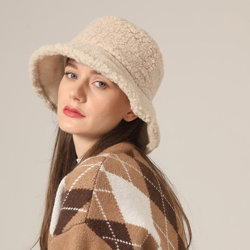 Bucket Hat Double Sided Thickened Lamb Wool Bucket Hat Women Protection All Matching Basin Hat