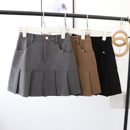 Upper Body Slimming A Line Skirt Early Autumn Korean Women Stitching Pleated Skirt