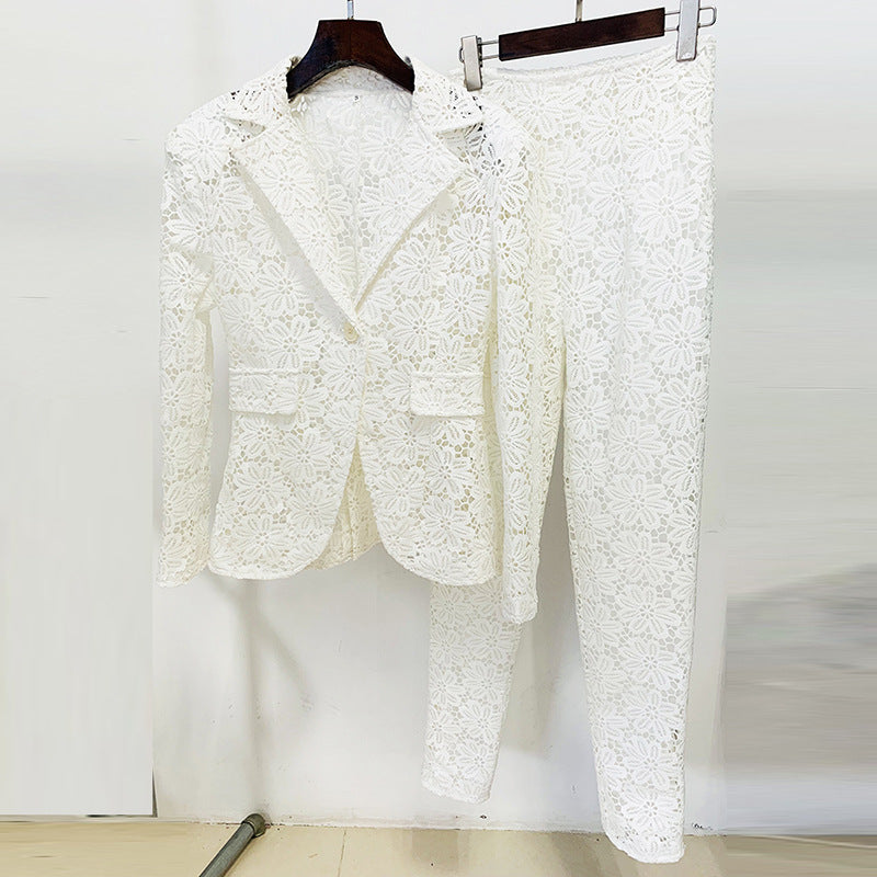 Star Slim Water Soluble Lace Suit Skinny Pants Suit Two Piece Blazer