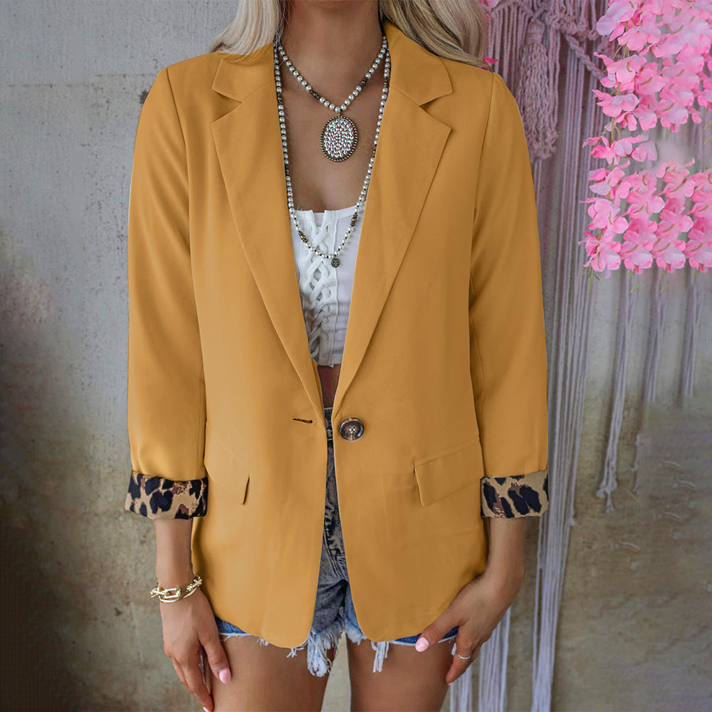 Blazer casual de manga larga con estampado de leopardo de otoño e invierno para mujer