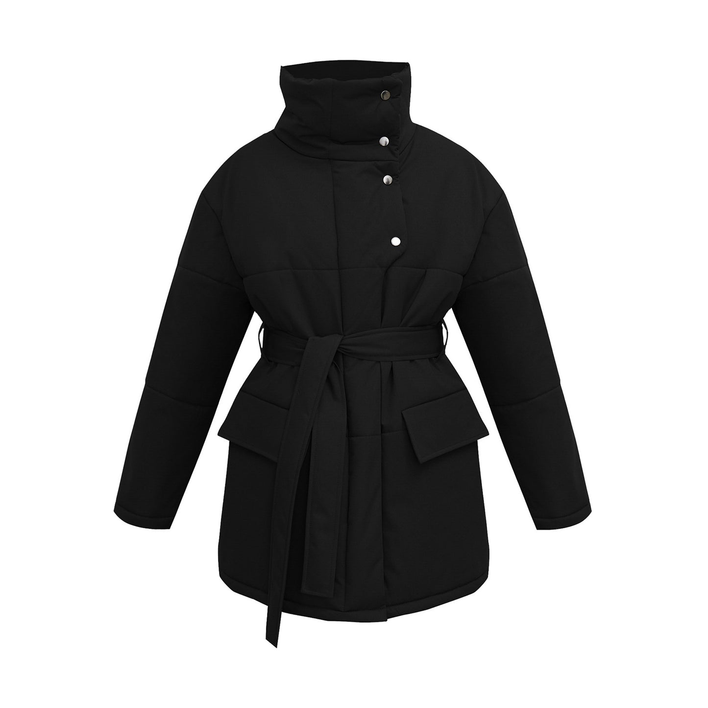 Stand-up Collar Cotton-padded Coat Coat Irregular Mid-length