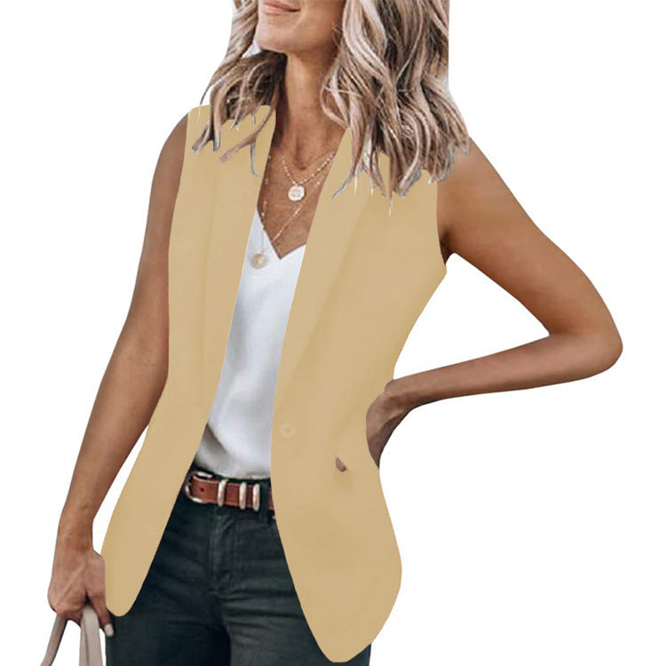 Summer Elegant Sleeveless Blazer Solid Color Collar Loose Cardigan Women Clothing