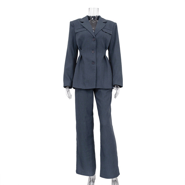 Vêtements pour femmes Printemps High Sense Col Taille Serrée Blazer Pantalon Décontracté Costume Costume