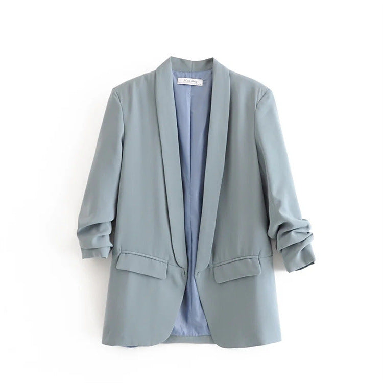 Draping Pleated Blazer Spring Autumn Women Jacket Elegant Slightly Mature